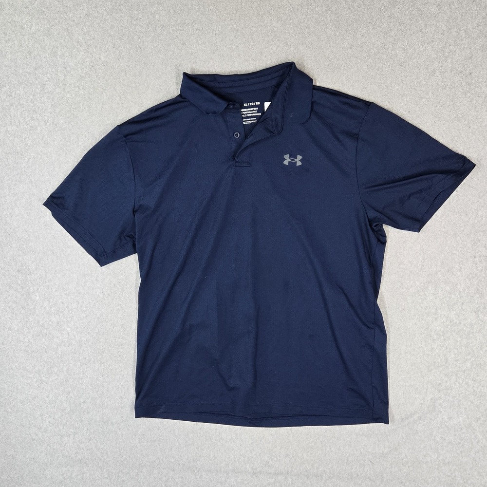 Under Armour Men Polo XL Navy Blue Performance Polo Activewear Logo Loose